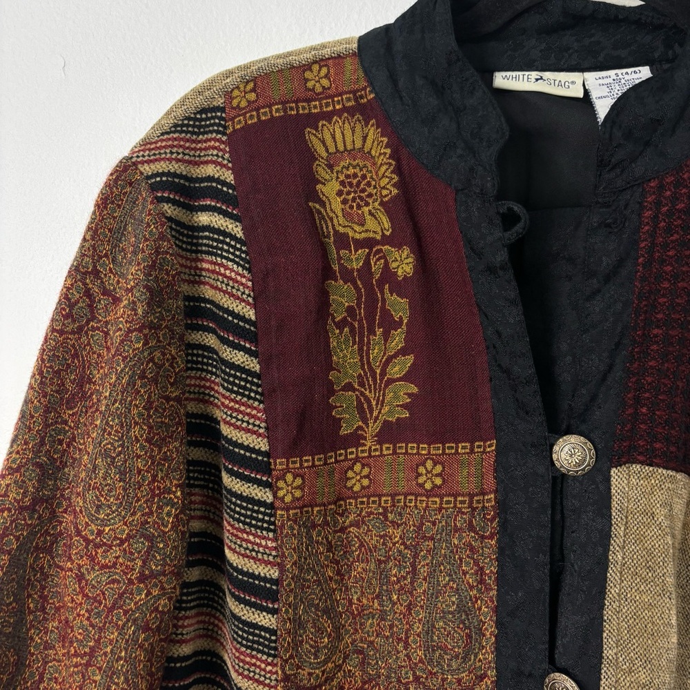 White Stag Patchwork Tapestry Jacket Boho Quilted… - image 6